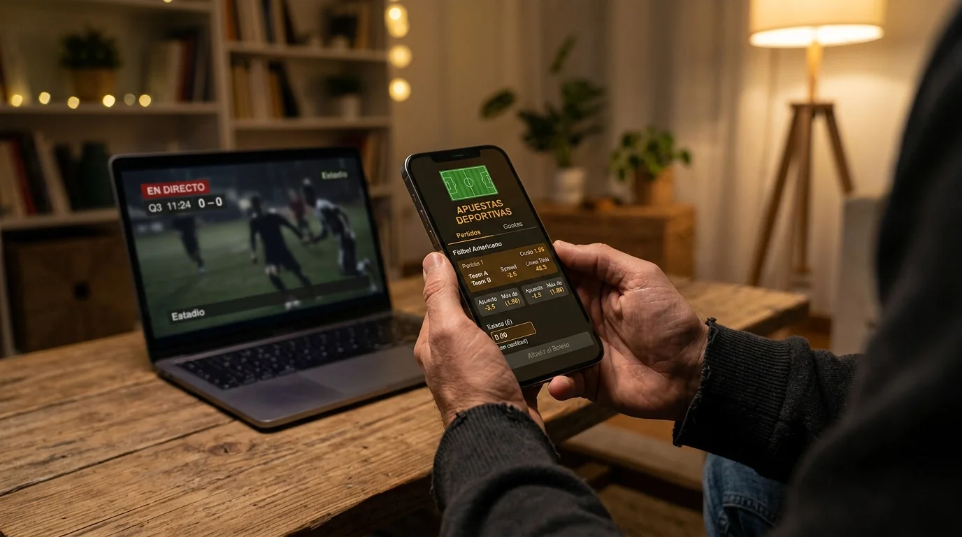 Dispositivo móvil mostrando una aplicación de apuestas deportivas con mercados de fútbol americano